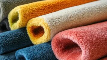 Colorful Rolls Of Soft Fluffy Fabric Texture photo