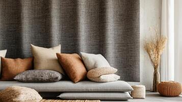 Modern Living Room Decor With Neutral Textiles And Cushions photo