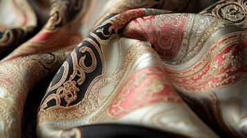 Elegant Fabric with Intricate Gold and Red Patterns photo