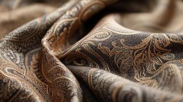 Draped Brown Fabric Shows Intricate Paisley Design photo