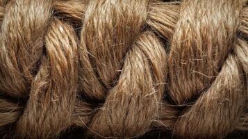 Close up view of a thick braided light brown rope photo