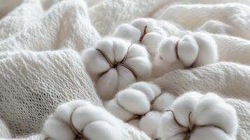 Soft Cotton Blooms Resting on a Knitted White Fabric photo