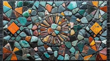 Colorful Stone Mosaic Artwork Featuring a Central Design photo
