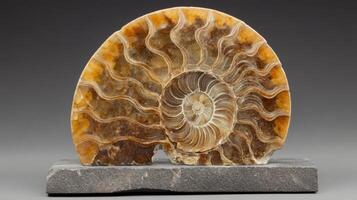 Polished Ammonite Fossil Display Piece on Stand photo