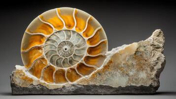 Ammonite Fossil in Stone Matrix Display photo