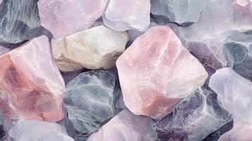 Polished Rose Quartz and Grey Stones Collection photo