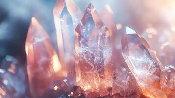Sparkling Rose Quartz Crystals Cluster Glowing Brightly photo