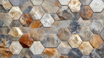 Hexagonal stone tile wall textured surface photo