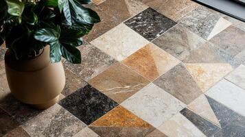 Elegant Geometric Tile Floor Design With Plant photo
