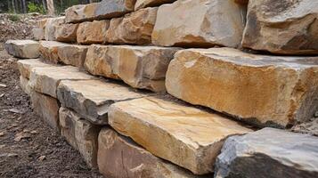 Large Sandstone Blocks Form Retaining Wall Structure photo