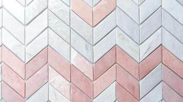 Pink and white chevron patterned tile wall photo