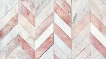 Pink and White Marble Herringbone Tile Wall photo