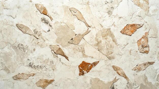 Fossilized Fish Imprinted on a Stone Wall photo