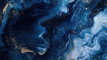 Abstract Blue Swirls With Golden Glitter Texture photo