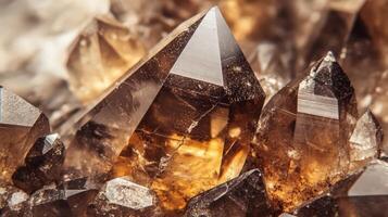Smoky Quartz Crystals Cluster Natural Gemstone Formation photo