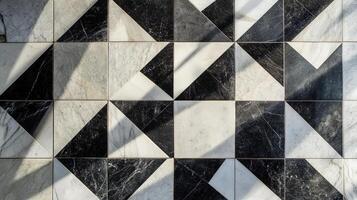 Geometric Black And White Marble Tile Floor Design photo