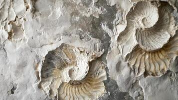 Fossilized ammonites embedded in ancient stone photo