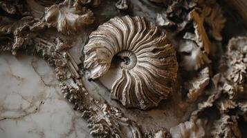 Intricate Marble Carving Featuring Ammonite Fossil photo