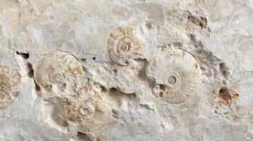 Fossils on the wall of a cave photo