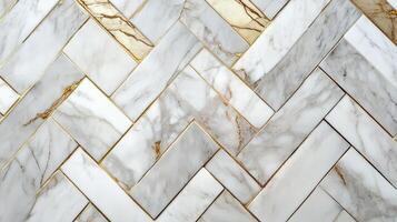 Elegant Herringbone Marble Tile Pattern With Gold Accents photo