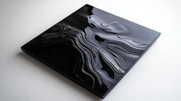 Abstract Black And White Swirling Resin Art Piece photo