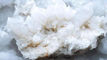 Cluster of White Quartz Crystals on Rock Base photo