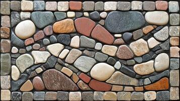 Colorful Stone Mosaic Wall Design Featuring A Wave Pattern photo