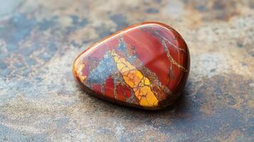 Polished Red Jasper Tumbled Stone Shows Intricate Veining photo