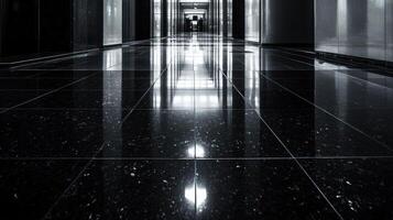 Polished Black Floor Reflecting Hallway Architecture photo