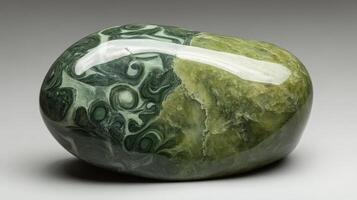 Polished green and white swirling stone sculpture photo