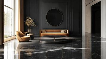 Elegant Modern Lounge Interior Design with Black Marble Floor photo