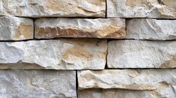 Rough Hewn Stone Wall Texture Displaying Beige and White Tones photo