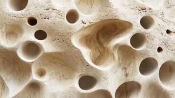 Abstract Beige Stone Carving With Numerous Circular Holes photo