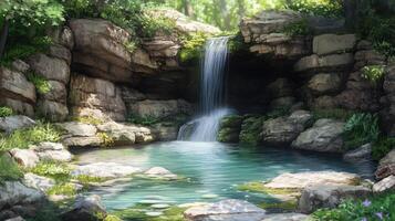 Serene Waterfall Cascades into Rocky Pool photo