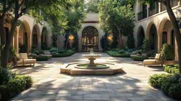 Serene Courtyard Fountain Garden Architecture Design photo