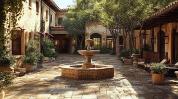Serene Courtyard Fountain Enchanting Mediterranean Architecture photo