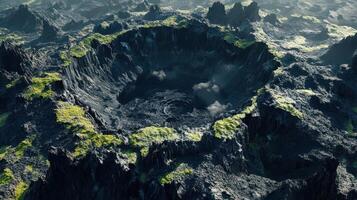 Volcanic Crater Landscape With Lush Green Patches photo