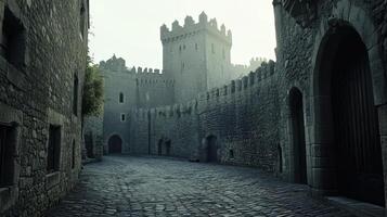 Ancient Stone Castle Street Pathway Leading To Tower photo