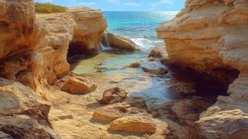Coastal Caves Reveal Turquoise Ocean Waters photo