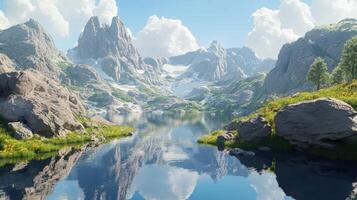 Majestic Mountain Lake Reflected In Still Waters photo