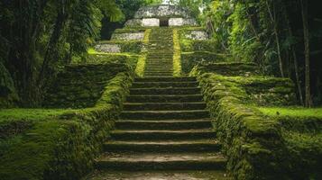 Moss Covered Mayan Ruins Stairway Leading To Temple photo