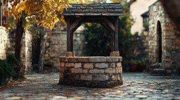 Rustic Stone Well in Autumnal Courtyard Setting photo