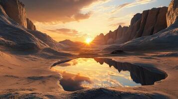 Sunset Reflects in Desert Oasis Still Water photo