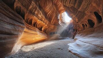 Sunbeams Illuminate a Sandstone Canyons Intricate Curves photo