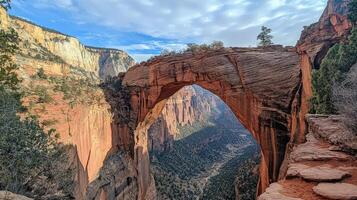 Majestic Canyon Archway Overlooking Vast Desert Landscape photo