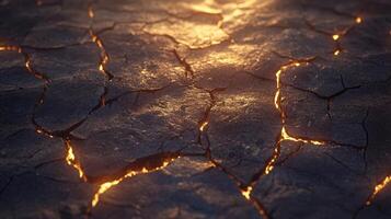 Cracked earth glowing with fiery fissures photo