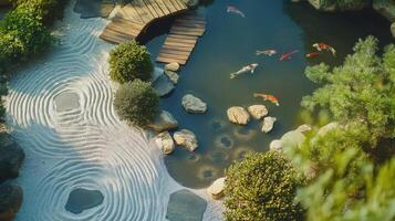 Serene Zen Garden Koi Pond Landscape Design photo