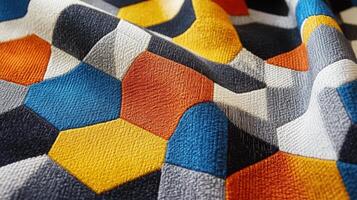 Colorful Hexagonal Patterned Textile Fabric photo