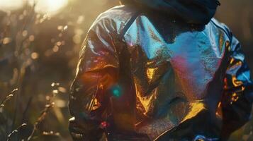 Iridescent Jacket Shimmers In Golden Sunlight photo