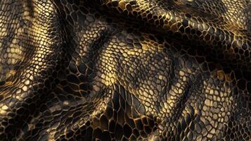 Gold and black snakeskin textured leather fabric photo